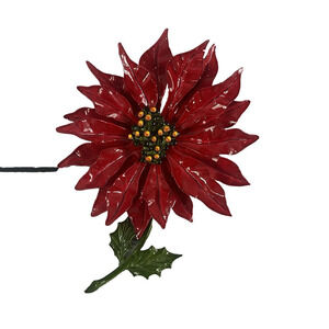 Vintage 60's Enamel Flower Poinsettia Brooch Pin Red Green Jewelry MCM Mod 5"